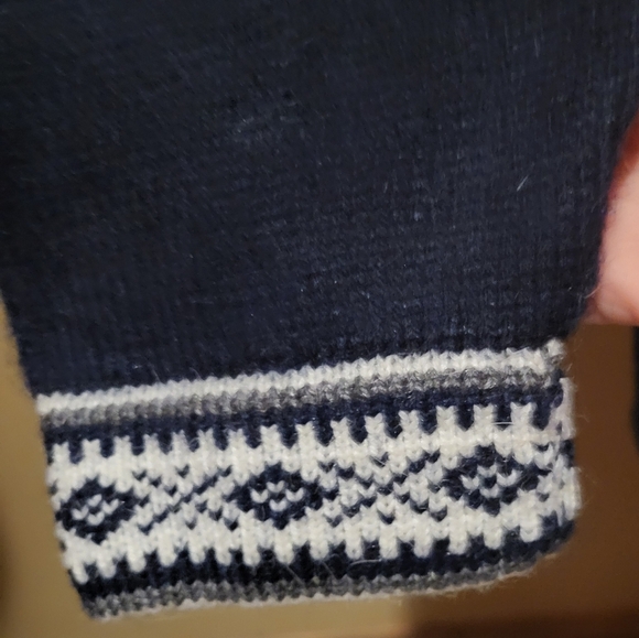 Artesanias Dannita 100% Alpaca Navy Blue Cream Sweater Crew Neck Peru Size L/XL - Picture 4 of 5